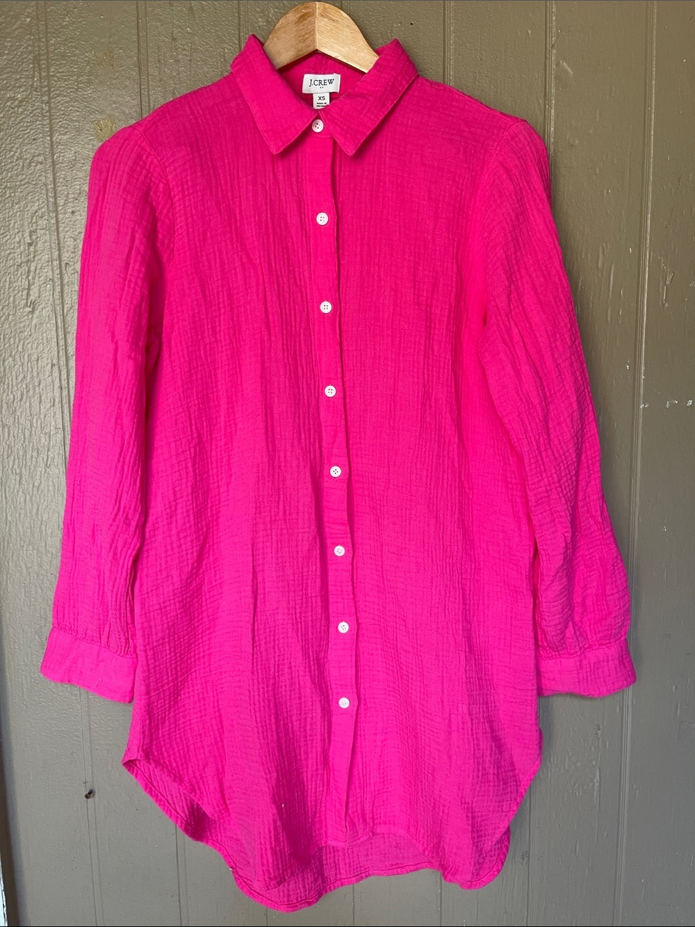 J. Crew Women's Gauze Button-Down Shirt in Hot Pink Size XS